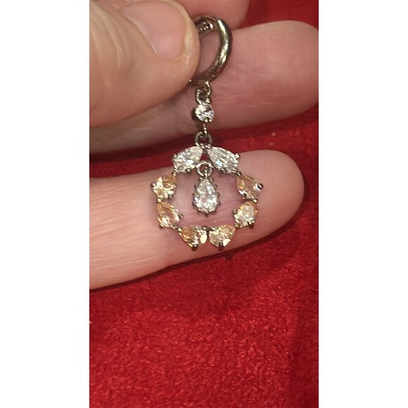 925 Sterling Silver Dangle Earrings Teardrop Cubic Zirconia Circle Design 2 Tone - Picture 3 of 6